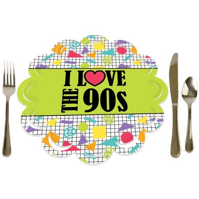 Big Dot of Happiness 90’s Throwback - 1990s Party Round Table Decorations - Paper Chargers - Place Setting For 12