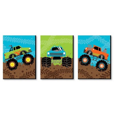 Big Dot of Happiness Smash and Crash - Monster Truck - Boy Nursery Wall Art and Kids Room Decor - 7.5 x 10 inches - Set of 3 Prints