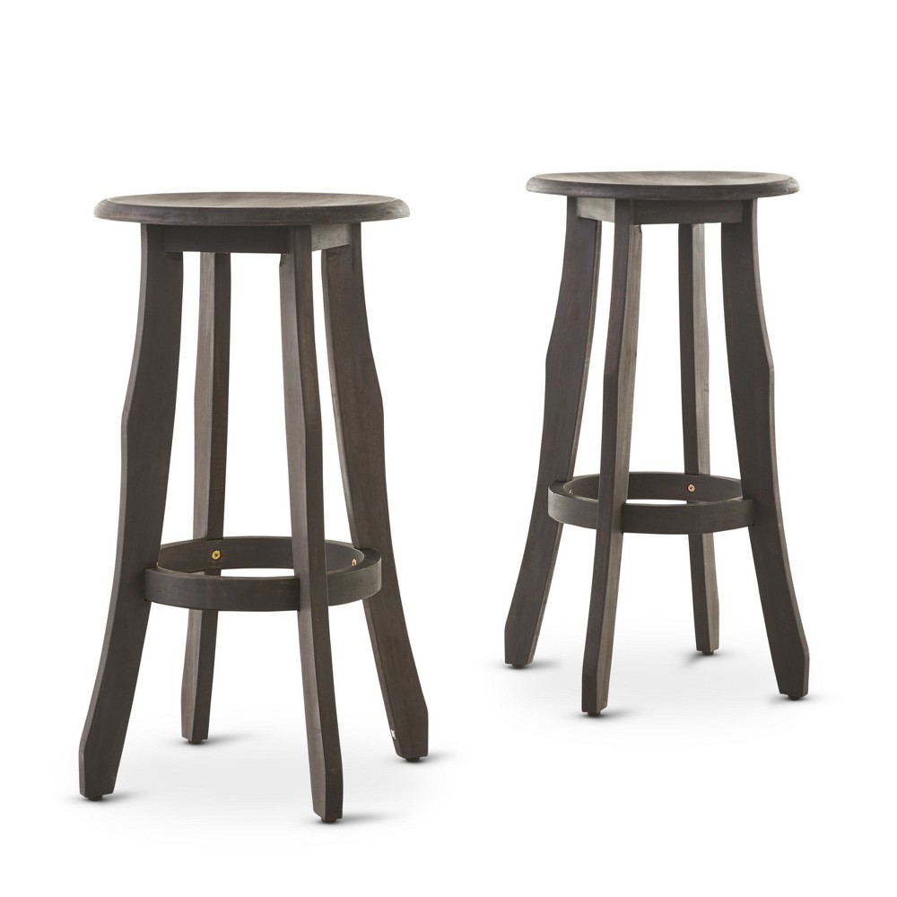 Photos - Chair Pike Set of 2 Acacia Barstool - Dark Gray - Christopher Knight Home