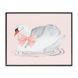 Stupell Industries White Swan with Pink Ribbon Framed Giclee Art - 1 of 4
