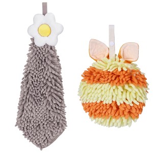 REGALWOVEN 2 Packs Soft Absorbent Flower and Rabbit Shape Decorative Chenille Hand Towel for Bathroom 6" x 15"/7" x 7" - 1 of 4