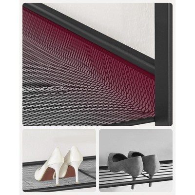 Rustic Brown and Black 4-Tier Metal Shoe Rack with Wooden Top