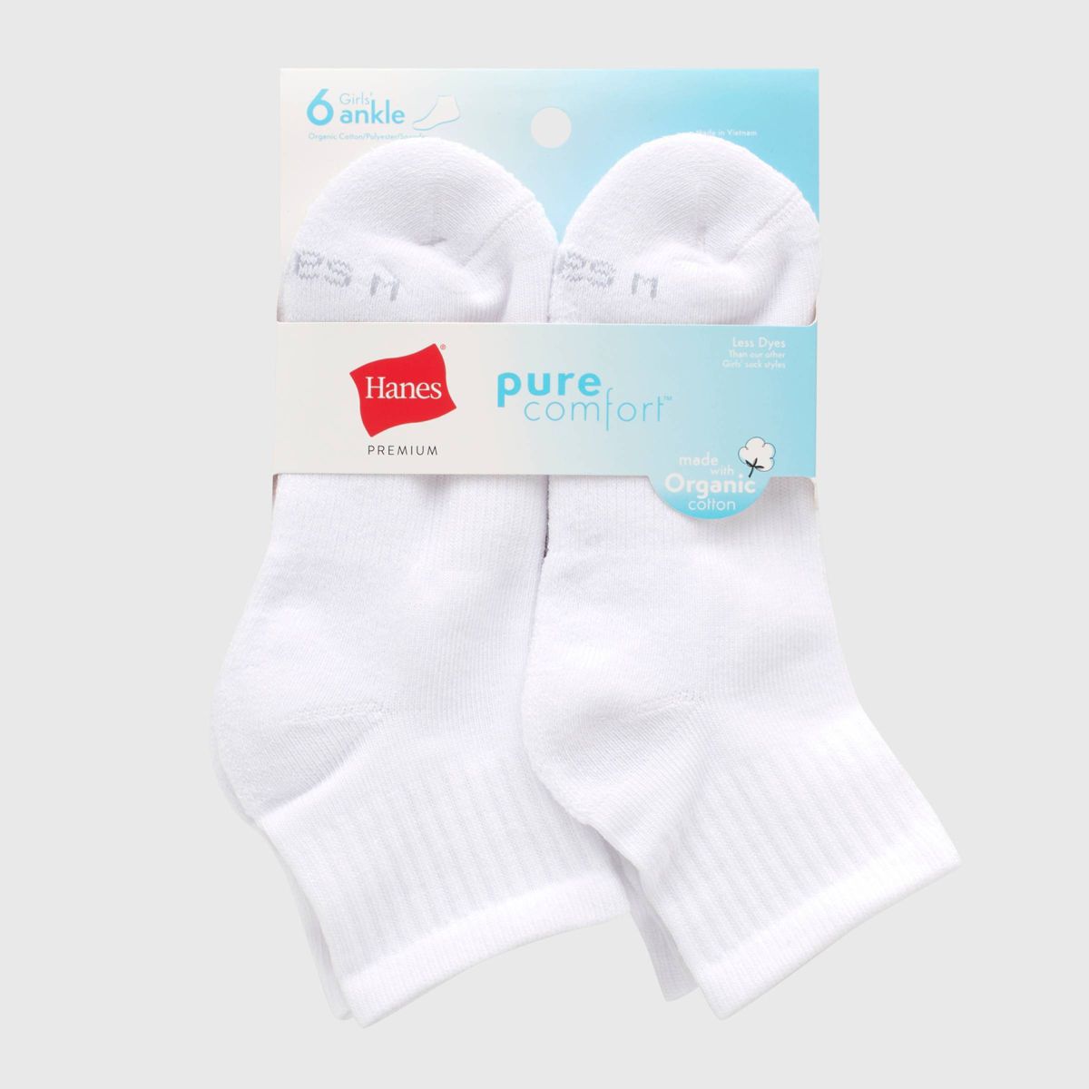 Hanes Girls' 6pk Pure Comfort Organic Cotton Ankle Socks - White - thumbnail 2