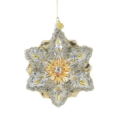 Huras 5.5" Silver & Gold Snowflake Ornament Anniversary Wedding  -  Tree Ornaments