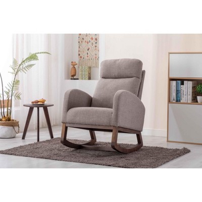CAVINAS Linen Fabric Glider Rocking Chair with High Backrest,Modern Upholstered Rocking Chairs,Nursery Accent Chair for Bedroom