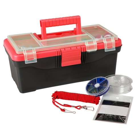 Leisure Sports Fishing Tackle Set and Box - Red/Black, 55 Pieces