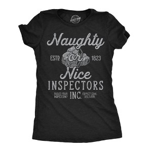 Womens Funny T Shirts Naughty Or Nice Inspectors Inc Sarcastic Christmas Graphic Novelty Tee For Ladies - Crazy Dog Women's T Shirt Gift For Christmas - 1 of 4