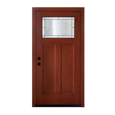 Lirago 36" x 80" Knock-Down Fiberglass Entry Door with Brickmould, Vinyl Frame, Right Hand Inswing, Stain Red - Classic Craftsman Style