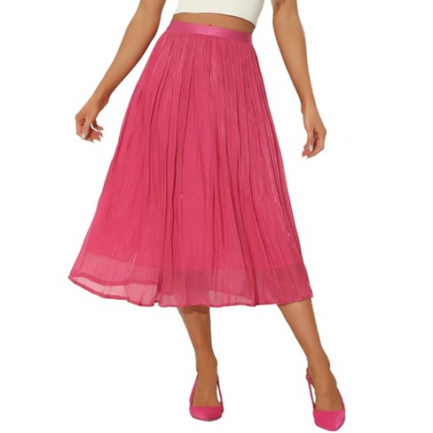 Allegra K Women s Pleated Elastic Waist Casual Accordion Midi Skirt Hot Pink X large Target