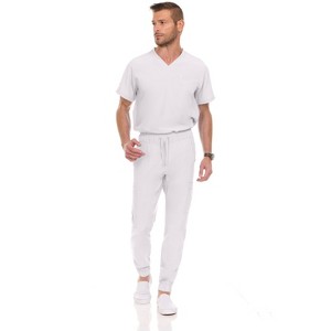 Medichic Men's Workwear Uniforms- Stretch V-Neck Scrubs Set with Seven-Pocket Jogger Pants - 1 of 4