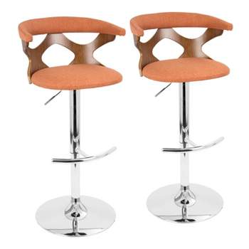 Set of 2 Gardenia Mid-Century Modern Adjustable Barstools Orange - LumiSource