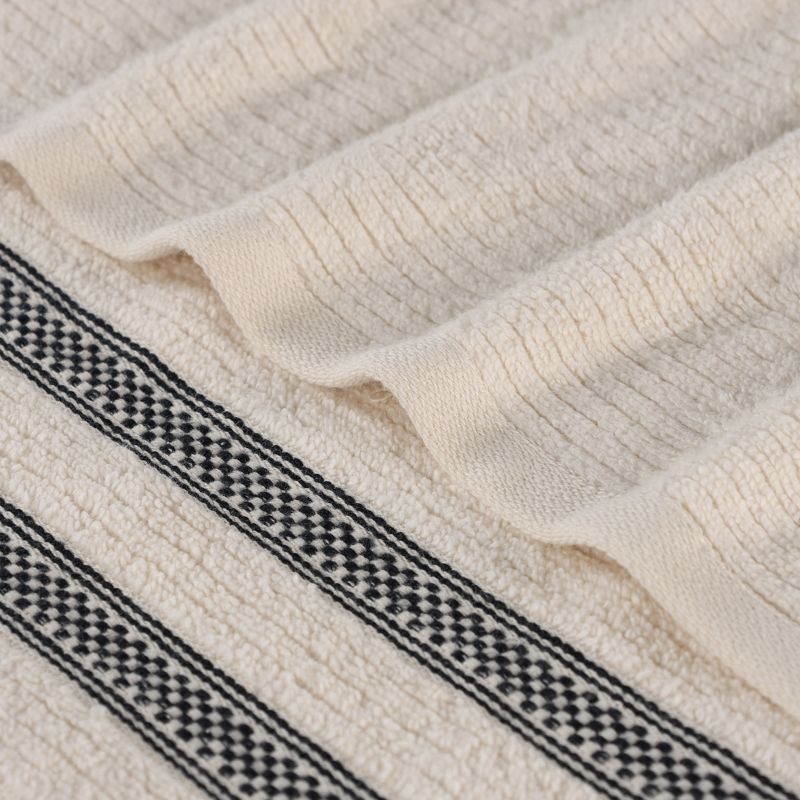 Zero Twist Cotton Ribbed Modern Geometric Border Bath Towel Set of 3 by Blue Nile Mills, 4 of 9