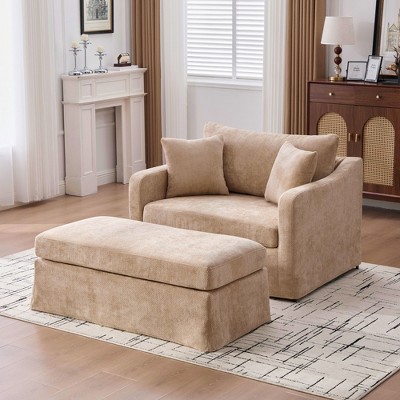 Sapphtopaz Modern Chenille Couches for Living Room with 2 Bolster Pillows Upholstered Single Sofa with Metal Legs Accent Armchair for Bedroom