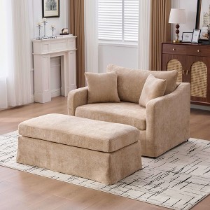 Sapphtopaz Modern Chenille Couches for Living Room with 2 Bolster Pillows Upholstered Single Sofa with Metal Legs Accent Armchair for Bedroom - 1 of 4