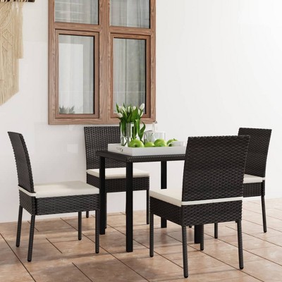 vidaXL Dining Set Black, Cream Poly rattan, powder-coated steel, glass