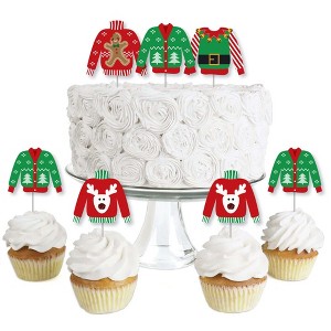Big Dot of Happiness Ugly Sweater - Dessert Cupcake Toppers - Holiday and Christmas Party Clear Treat Picks - Set of 24 - 1 of 4