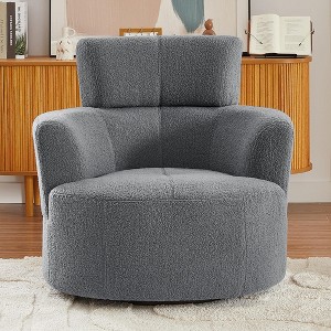 Okak 360° Swivel Barrel Chair,Plush Arm Accent Chair with Adjustable Headrest,Comfy Living Room Chairs for Office,Bedroom - 1 of 4