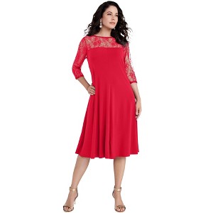 Roaman's Women's Plus Size Ultrasmooth Fabric Illusion Lace Swing Dress - 1 of 4