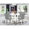 5-Piece Linen White Finish Solid Wood Top - Round Dining Room Set - Seats 4 - 2 of 4