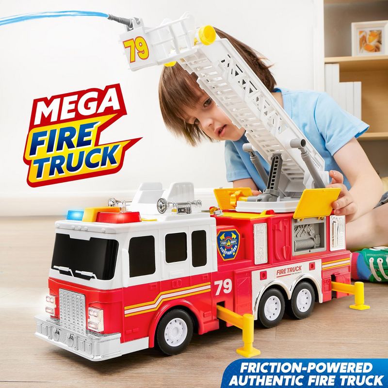 Syncfun Kids' Toy Fire Truck Extra Large Size Fire Truck Toys with 33-inch Extending Ladder Gift For Boys 3+ Friction Powered Big Firetruck, 2 of 7