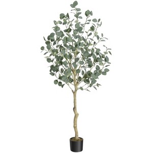 Artificial Eucalyptus Tree 4/5/6 FT Tall Faux Eucalyptus Stems Fake Plants with Silver Dollar Leaves, Fake Trees for Decor, with Plastic Nursery Pot - 1 of 4