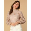 INSPIRE CHIC Women's See Through Mock Neck Long Sleeve Floral Lace Blouse - 2 of 4