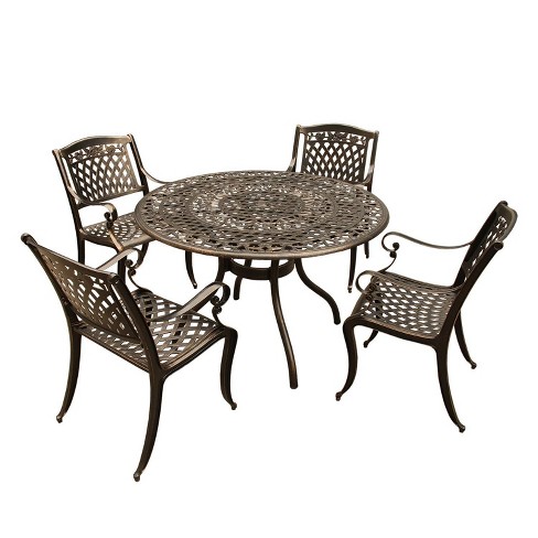 5pc Patio Dining Set With 48 Rose, Aluminum Round Table And Chairs