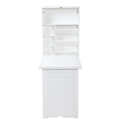Infurnic Desks, Folding Table with Built-in lock, Portable Writing Table for Livingroom, White, 30.8"*22.4"*49.8"