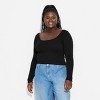 Women's Long Sleeve Seamless Double Scoop Neck Top - Wild Fable™ - 2 of 3