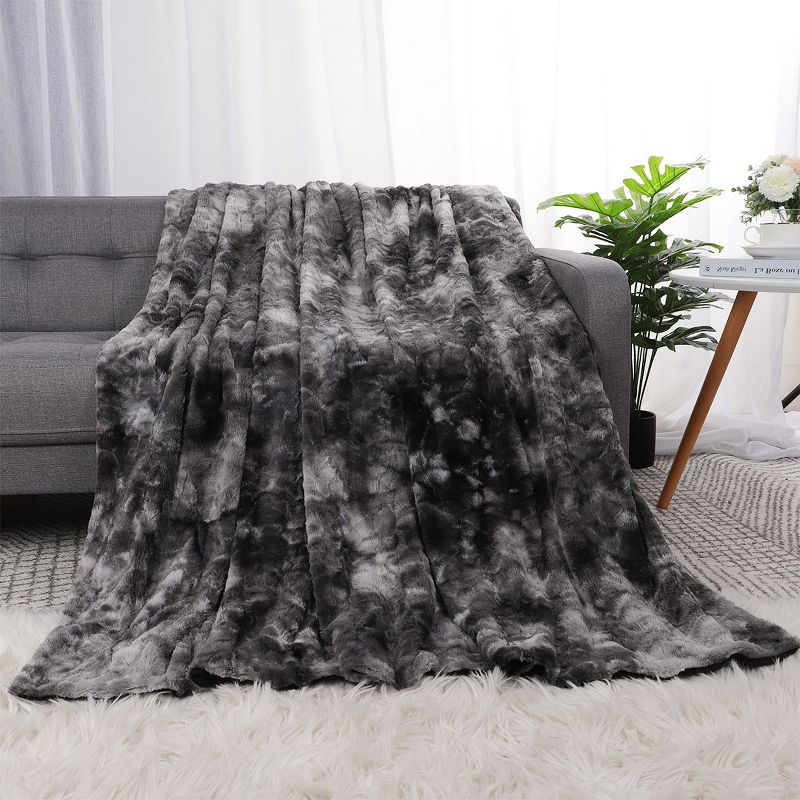 PiccoCasa Faux Fur Tie-dye Shaggy Sofa Couch Bed Lightweight Fleece Blankets, 1 of 6
