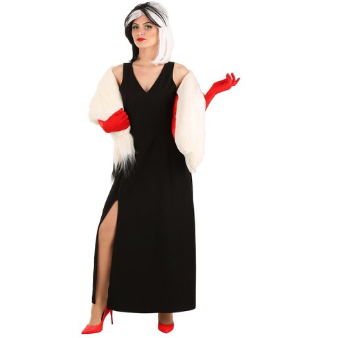 Movie White And Black Cruella Cruella De Vil Red Dress Cosplay