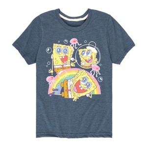 Boys' - Spongebob Squarepants - Cute Face Rainbow Short Sleeve Graphic T-Shirt - 1 of 4