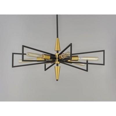 Elegant 6-Light Chandelier in Black and Satin Brass Finish
