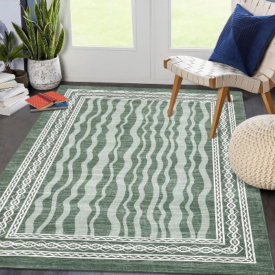 Fulvari Washable Hallway Runner Rug Modern Bordered Print Rugs Non-Slip Indoor Runners for Entryway Low Pile Area Rug Kitchen Waterproof