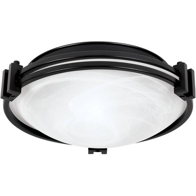 Possini Euro Design Art Deco Ceiling Light Flush Mount Fixture Oil Rubbed Bronze 12 3/4" Wide Marbleized Glass for Bedroom Kitchen