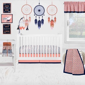 Bacati - Olivia Coral Navy 10 pc Girls Crib Bedding Set with 2 Crib Fitted Sheets - 1 of 4