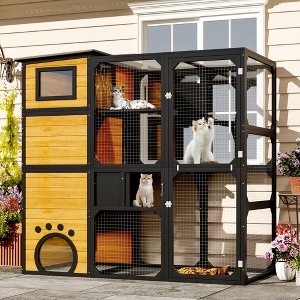 YOOCOZZ Large Cat Catio 4 Tiers Cat Enclosure for Outdoor, Attached to Window for Multiple Cats with Platforms and Resting Rooms-Brown - 1 of 4