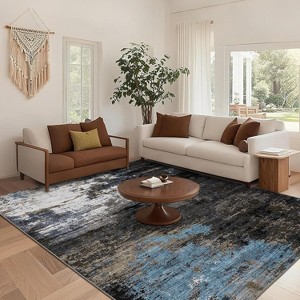 Acekool 2x6 Abstract Thin Indoor Rug, Distressed Oil Painting Pattern, Soft Modern Low Pile Mat, Stain Resistant, Easy Clean, Non Slip–Yellow - 1 of 4