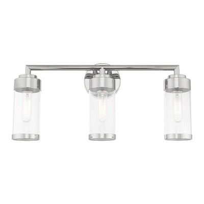Hillcrest Polished Chrome 3-Light Vanity with Clear Glass Shades