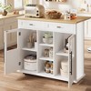 Mobile Kitchen Island, Rolling Kitchen Cart On Wheels With Widen Drop Leaf Top, With 2 Glass Doors, Spice Rack, Towel Holder, Can Storage & Towel Bar - 2 of 4