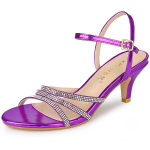 Allegra K Women's Ankle Strap Open Toe Rhinestone Kitten Heel Sandals - 1 of 4