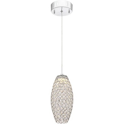 Possini Euro Design Chrome Crystal Mini Pendant Light 5 1/4" Wide Modern LED Pine Cone Fixture for Kitchen Island Dining Room