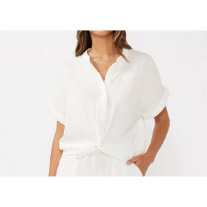 Women's Dropped Shoulder Knot Front Button-Down Top - LOVESTITCH - 1 of 4