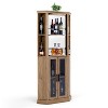 Corner Bar Cabinet, 68.5" Tall Farmhouse Wine Cabinet with Rotating Liquor Shelves with Barn Door & Adjustable Shelves - 2 of 4