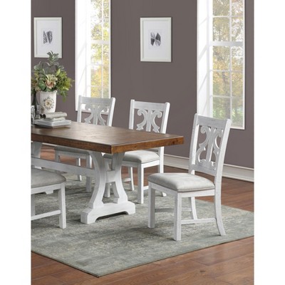 DOMETOUR Formal Classic Crafted Design Set of 2 Chairs Wooden Cushion Seat Distressed paint Chairs