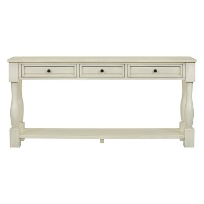 VYNXARIA 63-Inch Antique White Console Tables with Drawers and Shelf for Entryway