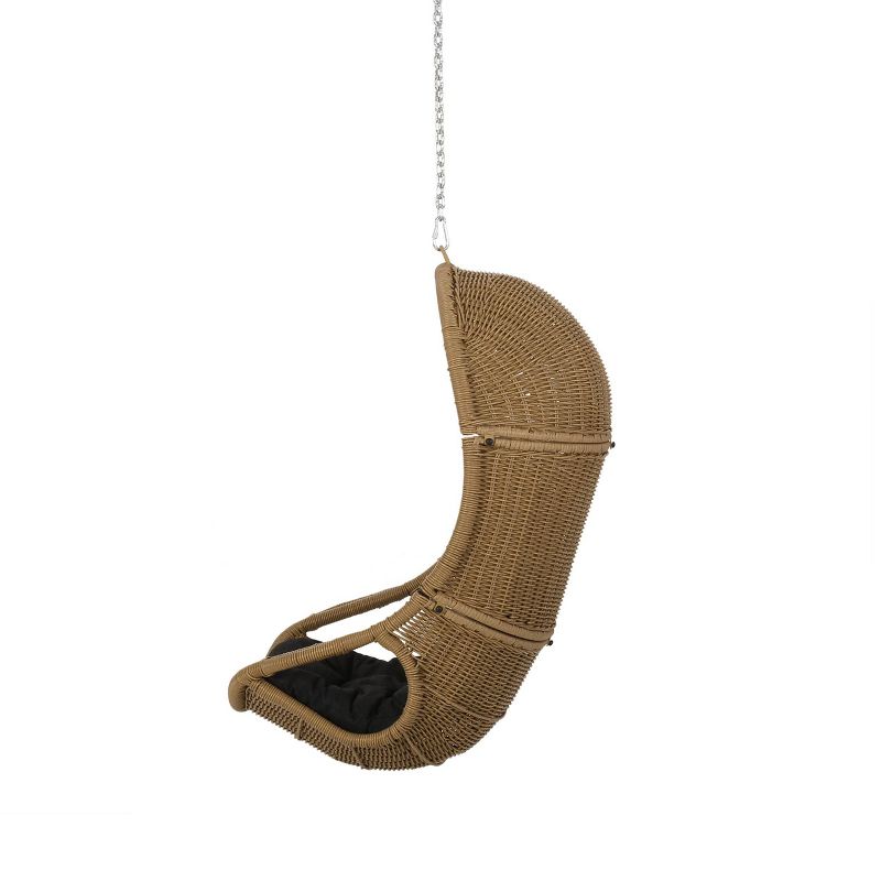 Orville Indoor/Outdoor Wicker Hanging Chair with 8&#39; Chain - Light Brown/Dark Gray - Christopher Knight Home, 5 of 10