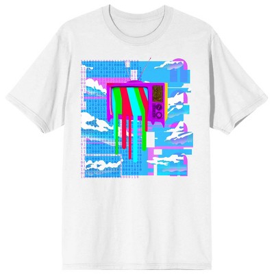 2k Tech Y2k Tv Screen Glitch Crew Neck Short Sleeve Men's White