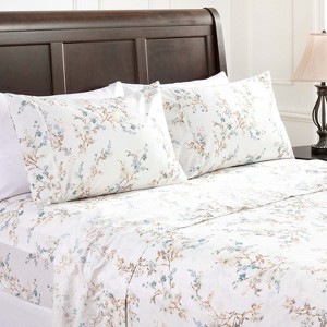 Chanasya Blue Floral Print Microfiber Sheet Set - 1 of 4