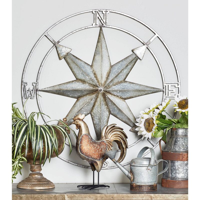Metal Compass Wall Decor with Distressed Copper Like Finish Silver - Olivia &#38; May, 2 of 9